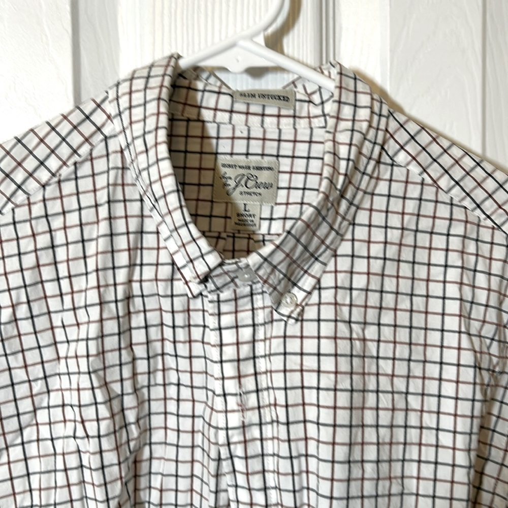 jcrew red blue men’s button up/button down shirt L slim untucked EUC